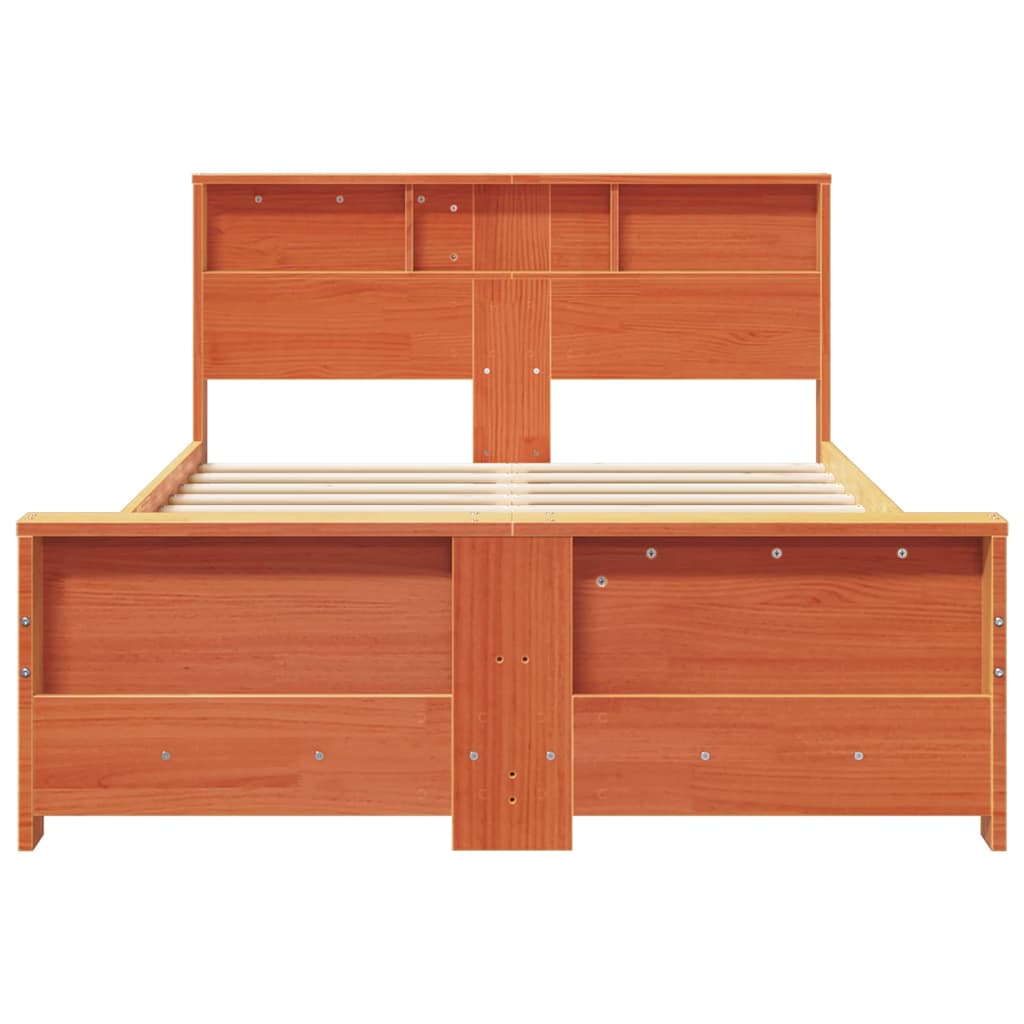 Bed Frame with Headboard Wax brown 135 x 190 cm Solid pine wood